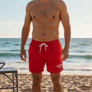 Adoretex Mens Guard Swim Trunks Red SZ Large Lifeguard Swimming Board Shorts NWT